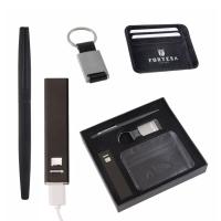 Hediyelik Set Powerbank, Metal Tükenmez Kalem, Metal Anahtarlık - Deri Kartlık