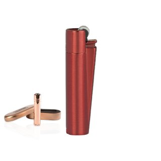 Clipper Büyük Boy Kırmızı Metal Taşlı Çakmak