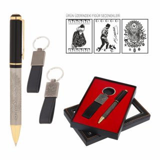 Kabartma Figürlü Hediyelik Set (Kalem & Anahtarlık)